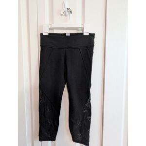 Ivivva by Lululemon Fold Over Mesh Crop leggings 10 Black with pockets Girls